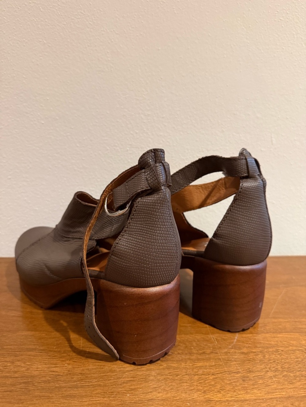Calou Dark Brown Textured Platform Block Heel Sandals